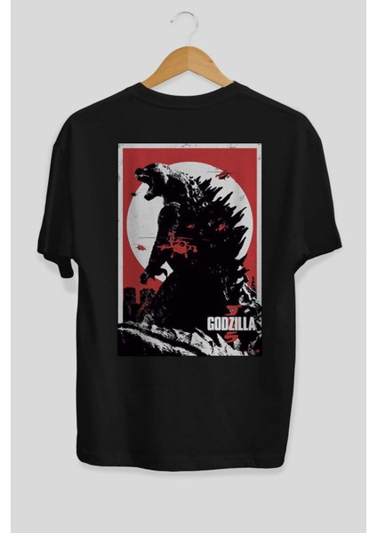 Godzilla (2) Arka Baskılı Siyah Oversize T-Shirt Bisiklet Yaka Pamuk Erkek Kadın fiyatları