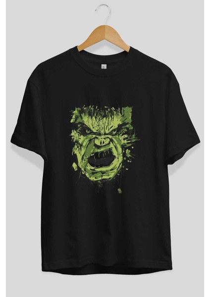 Hulk (4) Ön Baskılı Siyah Oversize T-Shirt Bisiklet Yaka Erkek Kadın fiyatları
