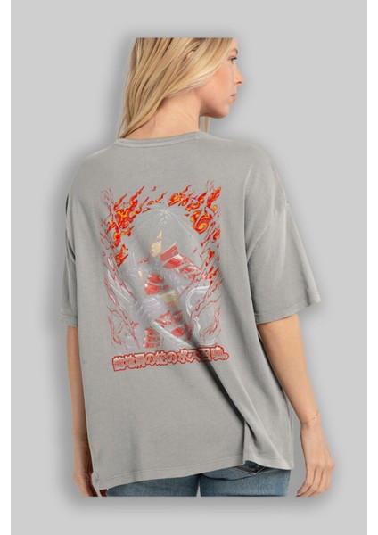 Naruto (12) Anime Arka Baskılı Gri Oversize T-Shirt %100 Pamuk Erkek Kadın modelleri