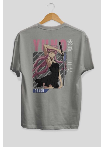 Yuno Gasai 5 Anime Arka Baskılı Gri Oversize T-Shirt %100 Pamuk Erkek Kadın fiyatları