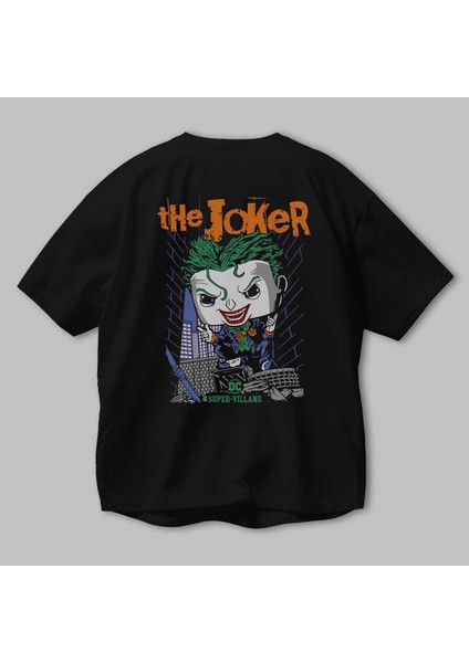 Joker (6) Arka Baskılı Siyah Oversize T-Shirt Bisiklet Yaka Pamuk Erkek Kadın modelleri