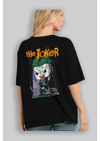 Joker (6) Arka Baskılı Siyah Oversize T-Shirt Bisiklet Yaka Pamuk Erkek Kadın fırsatları