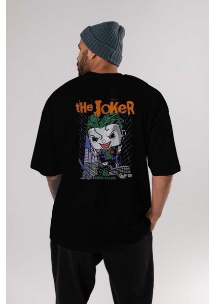 Joker (6) Arka Baskılı Siyah Oversize T-Shirt Bisiklet Yaka Pamuk Erkek Kadın indirimleri