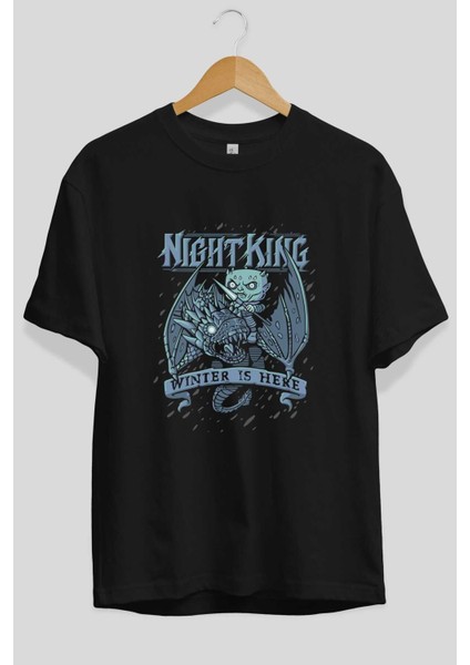 Game Of Thrones Gece Kralı Ön Baskılı Siyah Oversize T-Shirt Bisiklet Yaka Erkek Kadın fiyatları