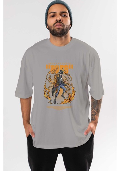 Revolusioner Sabo Anime Ön Baskılı Gri Oversize T-Shirt %100 Pamuk Erkek Kadın