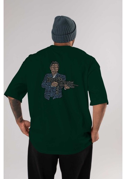 Mafia Arka Baskılı Zümrüt Yeşili Oversize T-Shirt Unisex Erkek Kadın Bisiklet Yaka