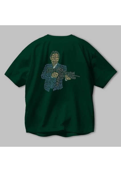 Mafia Arka Baskılı Zümrüt Yeşili Oversize T-Shirt Unisex Erkek Kadın Bisiklet Yaka modelleri