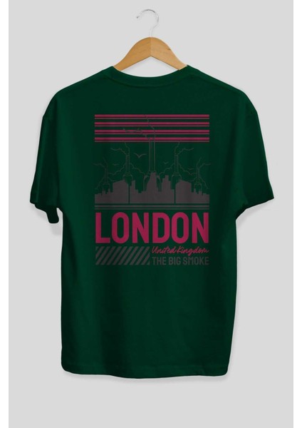 London Arka Baskılı Zümrüt Yeşili Oversize T-Shirt Unisex Erkek Kadın Bisiklet Yaka fiyatları