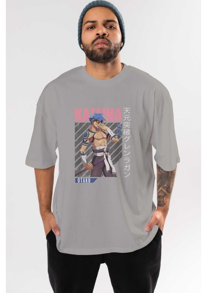 Kamina 5 Anime Ön Baskılı Gri Oversize T-Shirt %100 Pamuk Erkek Kadın