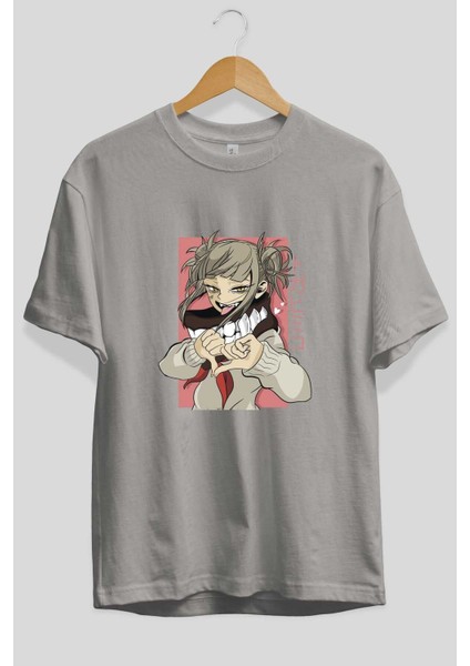 Himiko Toga Anime Ön Baskılı Gri Oversize T-Shirt %100 Pamuk Erkek Kadın fiyatları