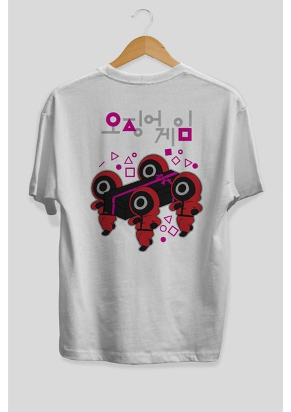 Squid Game (6) Arka Baskılı Beyaz Oversize T-Shirt Bisiklet Yaka Pamuk Erkek Kadın fiyatları
