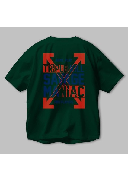 Kill Savage Arka Baskılı Zümrüt Yeşili Oversize T-Shirt Unisex Erkek Kadın Bisiklet Yaka modelleri