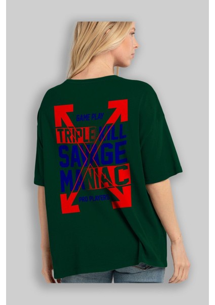 Kill Savage Arka Baskılı Zümrüt Yeşili Oversize T-Shirt Unisex Erkek Kadın Bisiklet Yaka fırsatları