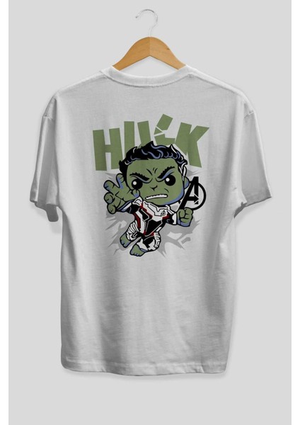 Hulk (8) Arka Baskılı Beyaz Oversize T-Shirt Bisiklet Yaka Pamuk Erkek Kadın fiyatları