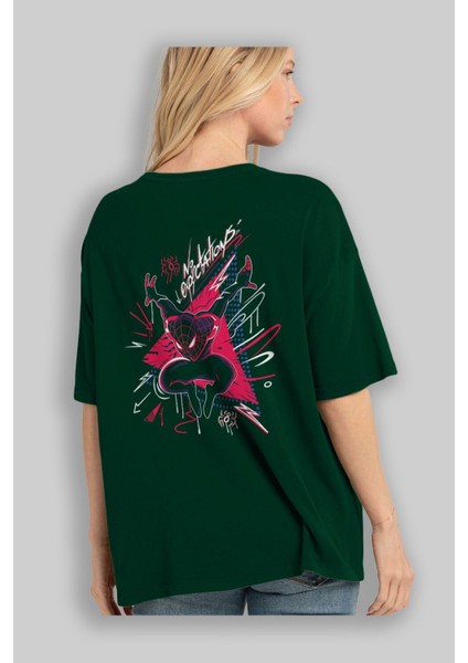 Spiderman (23) Arka Baskılı Zümrüt Yeşili Oversize T-Shirt Bisiklet Yaka Erkek Kadın fırsatları