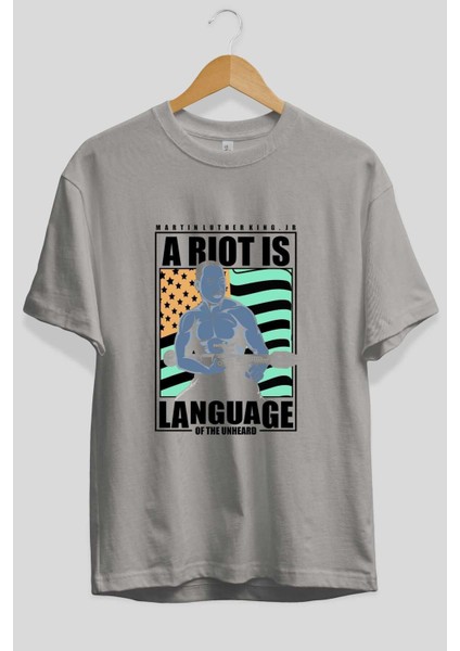 Luther King Jr Rambo Ön Baskılı Gri Oversize T-Shirt Unisex Erkek Kadın Bisiklet Yaka fiyatları