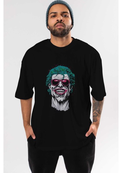 Joker 1 Ön Baskılı Siyah Oversize T-Shirt Bisiklet Yaka Erkek Kadın