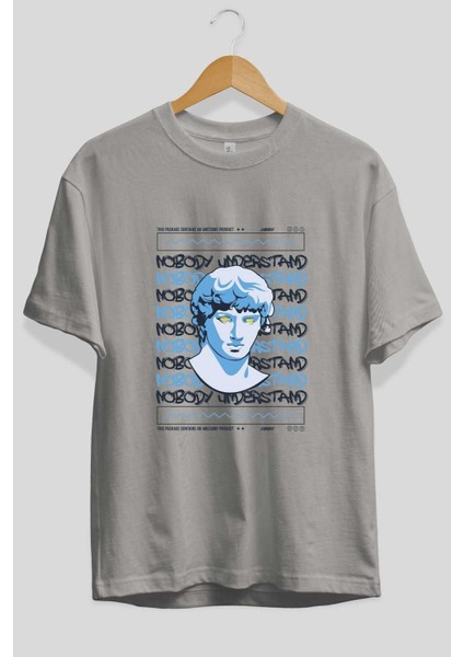 Nobody Understand Ön Baskılı Gri Oversize T-Shirt Unisex Erkek Kadın Bisiklet Yaka fiyatları