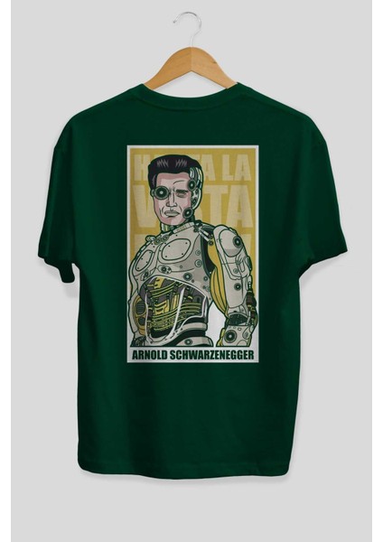 Arnold Robot Human Arka Baskılı Zümrüt Yeşili Oversize T-Shirt Unisex Erkek Kadın Bisiklet Yaka fiyatları