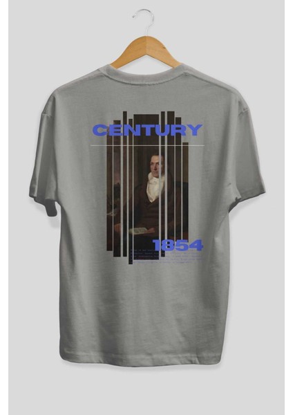 Century 1854 Yazılı Arka Baskılı Gri Oversize T-Shirt Unisex Erkek Kadın Bisiklet Yaka fiyatları