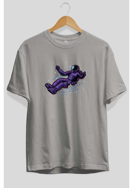 Having Fun In Outer Space Ön Baskılı Gri Oversize T-Shirt Unisex Erkek Kadın Bisiklet Yaka fiyatları