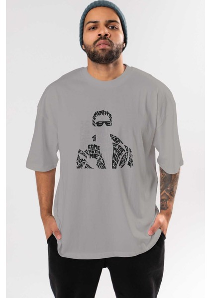 I_ll Be Back Ön Baskılı Gri Oversize T-Shirt Unisex Erkek Kadın Bisiklet Yaka