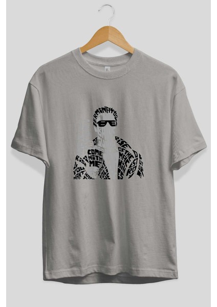 I_ll Be Back Ön Baskılı Gri Oversize T-Shirt Unisex Erkek Kadın Bisiklet Yaka fiyatları