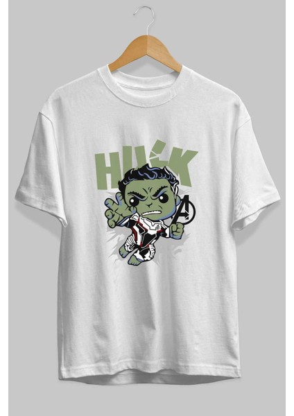 Hulk (8) Ön Baskılı Beyaz Oversize T-Shirt Bisiklet Yaka Erkek Kadın fiyatları