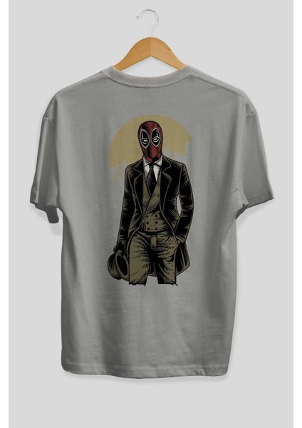 Classic Mercenary Arka Baskılı Gri Oversize T-Shirt Unisex Erkek Kadın Bisiklet Yaka fiyatları