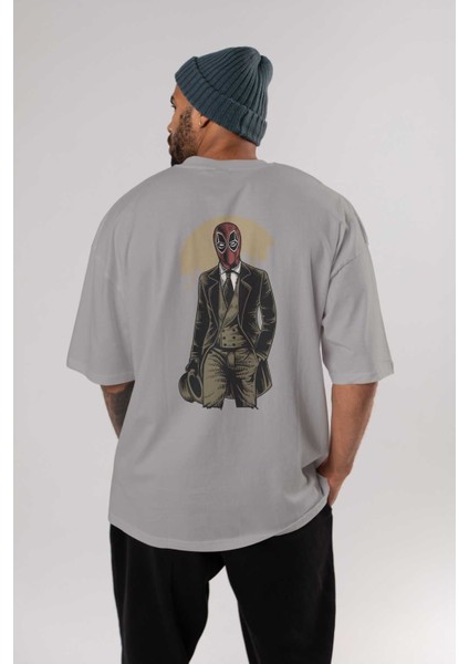 Classic Mercenary Arka Baskılı Gri Oversize T-Shirt Unisex Erkek Kadın Bisiklet Yaka fırsatları