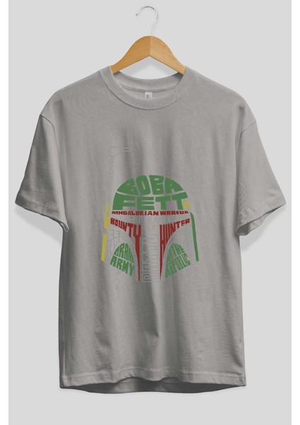 Boba Fett Ön Baskılı Gri Oversize T-Shirt Unisex Erkek Kadın Bisiklet Yaka fiyatları