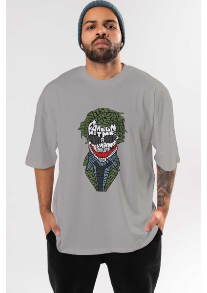 Why So Serious Ön Baskılı Gri Oversize T-Shirt Unisex Erkek Kadın Bisiklet Yaka