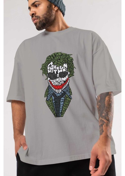 Why So Serious Ön Baskılı Gri Oversize T-Shirt Unisex Erkek Kadın Bisiklet Yaka modelleri
