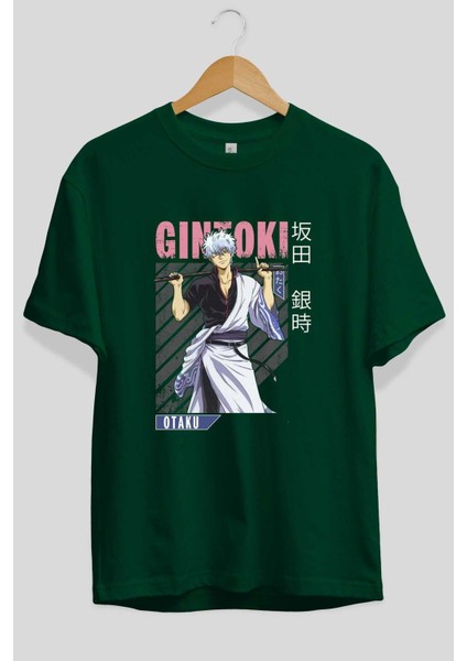 Gintoki Sakata Gıntama 3 Anime Ön Baskılı Zümrüt Yeşili Oversize T-Shirt Erkek Kadın fiyatları