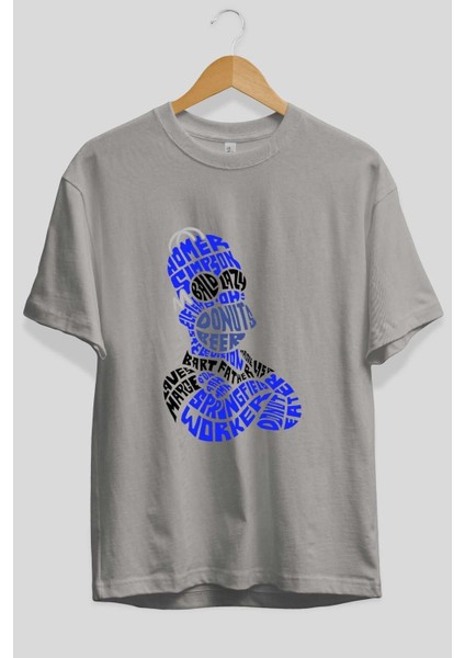 Homer Simpson Ön Baskılı Gri Oversize T-Shirt Unisex Erkek Kadın Bisiklet Yaka fiyatları