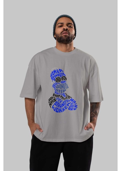 Homer Simpson Ön Baskılı Gri Oversize T-Shirt Unisex Erkek Kadın Bisiklet Yaka indirimleri