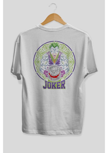 Joker Gym Arka Baskılı Beyaz Oversize T-Shirt Bisiklet Yaka Pamuk Erkek Kadın fiyatları