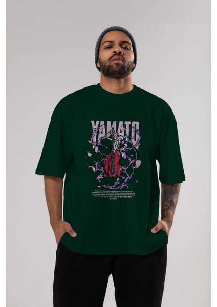 Yamato Anime Ön Baskılı Zümrüt Yeşili Oversize T-Shirt Erkek Kadın indirimleri