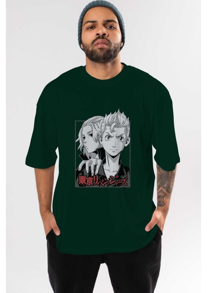 Tokyo Revengers Anime Ön Baskılı Zümrüt Yeşili Oversize T-Shirt Erkek Kadın