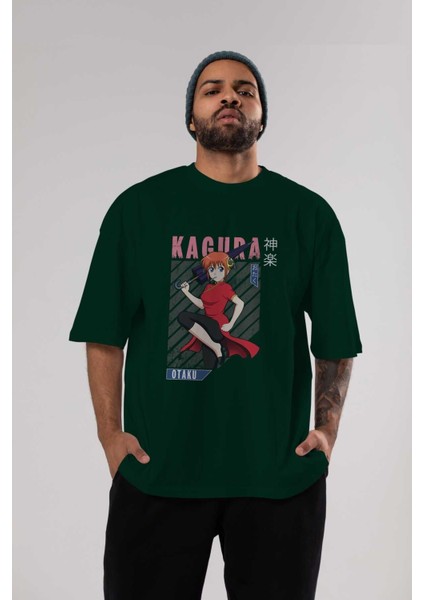 Kagura Gıntama 1 Anime Ön Baskılı Zümrüt Yeşili Oversize T-Shirt Erkek Kadın indirimleri