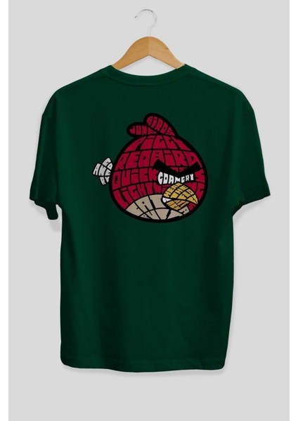 Bird With Anger Arka Baskılı Zümrüt Yeşili Oversize T-Shirt Unisex Erkek Kadın Bisiklet Yaka fiyatları