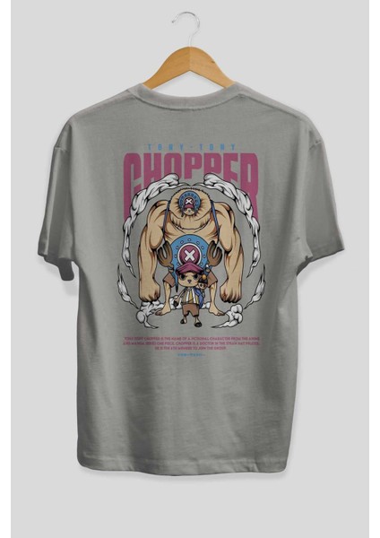 Tony Tony Chopper Anime Arka Baskılı Gri Oversize T-Shirt %100 Pamuk Erkek Kadın fiyatları