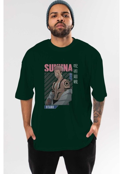 Sukuna Ryoumen Anime Ön Baskılı Zümrüt Yeşili Oversize T-Shirt Erkek Kadın