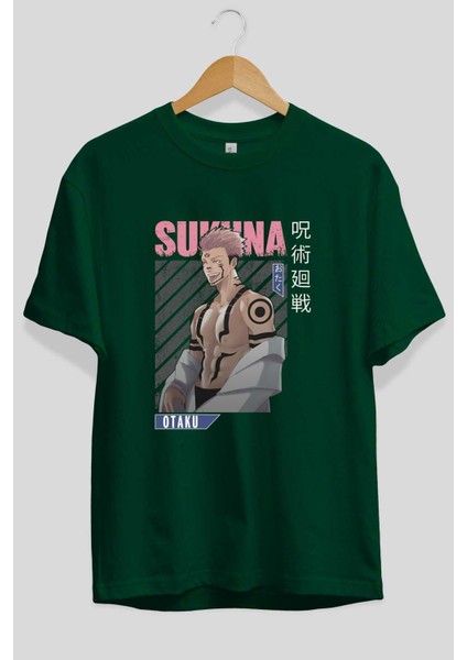 Sukuna Ryoumen Anime Ön Baskılı Zümrüt Yeşili Oversize T-Shirt Erkek Kadın fiyatları
