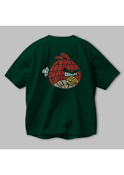 Bird With Anger Arka Baskılı Zümrüt Yeşili Oversize T-Shirt Unisex Erkek Kadın Bisiklet Yaka modelleri
