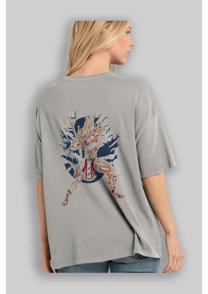 Emperor Arka Baskılı Gri Oversize T-Shirt Unisex Erkek Kadın Bisiklet Yaka modelleri