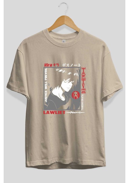 Death Note Anime Ön Baskılı Bej Oversize T-Shirt Erkek Kadın fiyatları