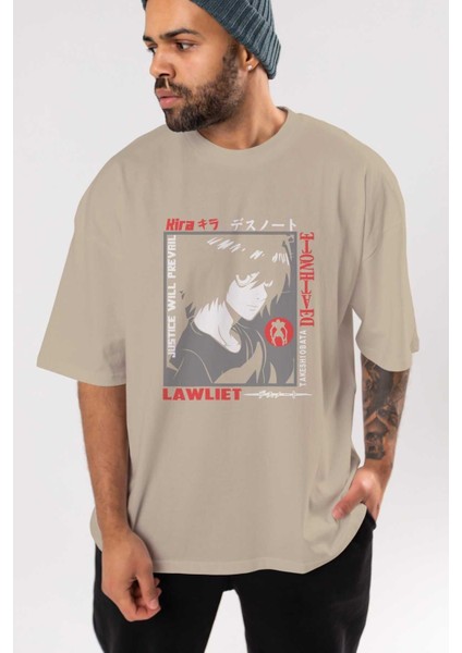 Death Note Anime Ön Baskılı Bej Oversize T-Shirt Erkek Kadın indirimleri