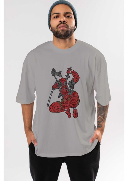 Chimichanga Ön Baskılı Gri Oversize T-Shirt Unisex Erkek Kadın Bisiklet Yaka