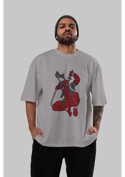 Chimichanga Ön Baskılı Gri Oversize T-Shirt Unisex Erkek Kadın Bisiklet Yaka indirimleri